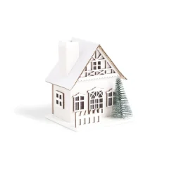 Chalet de Noël lumineux H11cm rouge ou blanc