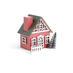 Chalet de Noël lumineux H11cm rouge ou blanc