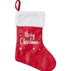 Chaussette de Noël lumineuse rouge et blanche H38cm