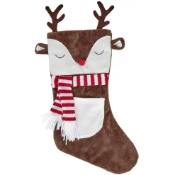 Chaussette de Noël marron et blanche motif renne