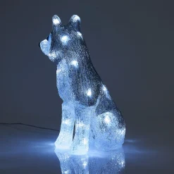 Chien Husky de Noël 30 LED blanc froid H30cm