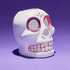 Crâne décoration Halloween en dolomite style mexicain 7x8xH10cm