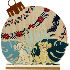 Déco à poser forme boule de Noël plate en bois Le Roi Lion Simba Nala