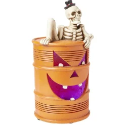 Décoration baril squelette LED orange Ø25xH50cm