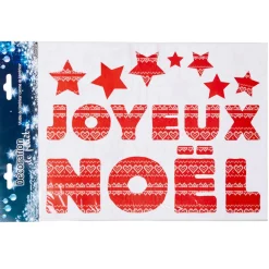 Décoration de fenêtre inscription Joyeux Noël étoiles rouges