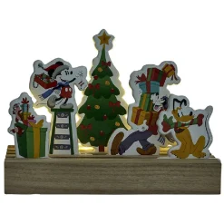 Décoration de Noël lumineuse à poser Disney sur socle bois Mickey et ses amis