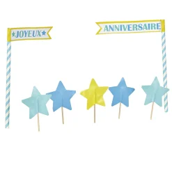 Décoration gâteau Joyeux anniversaire et étoiles