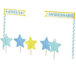 Décoration gâteau Joyeux anniversaire et étoiles