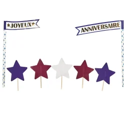Décoration gâteau Joyeux anniversaire et étoiles