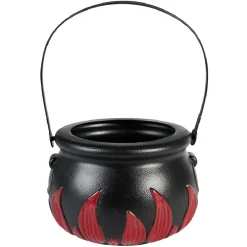 Décoration Halloween chaudron plastique noir flamme rouge Ø14,5xH10cm