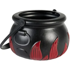 Décoration Halloween chaudron plastique noir flamme rouge Ø14,5xH10cm