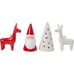 Décoration lumineuse Père Noël cerf sapin porcelaine rouge et blanc x4