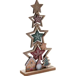Décoration sapin en bois forme étoile avec gnome 12xH26cm