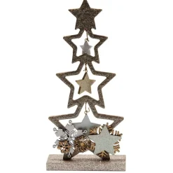 Décoration sapin en bois forme étoile pailleté doré 12xH26cm