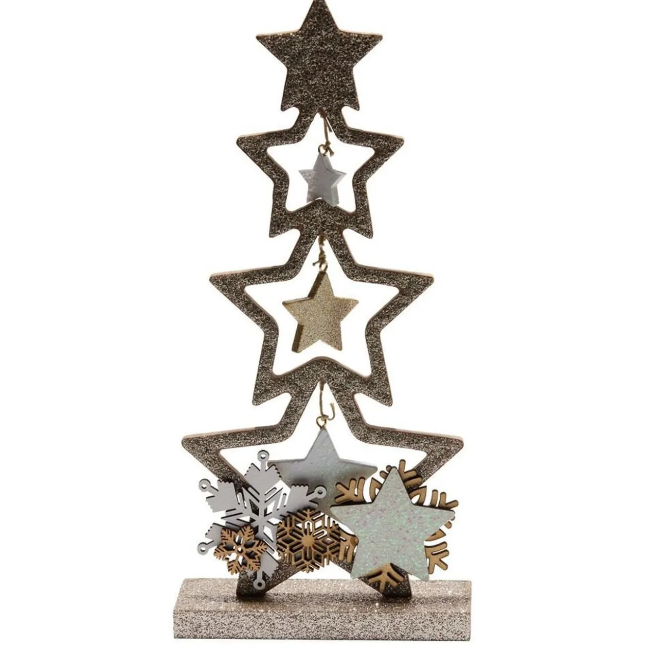 Décoration sapin en bois forme étoile pailleté doré 12xH26cm