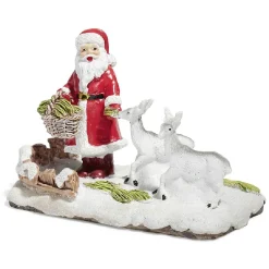 Enclos à rennes avec Père Noël rouge et blanc en résine