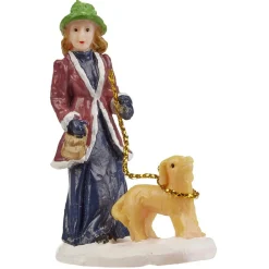 Figurine de Noël Personnage avec chien pour village miniature