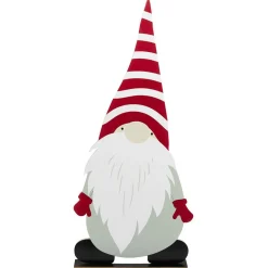 Gnome à poser en bois gris rouge et blanc H75cm
