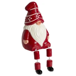 Gnome Père Noël jambes pendantes en céramique rouge et blanc H16,5cm