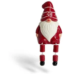 Gnome Père Noël jambes pendantes en céramique rouge et blanc H16,5cm