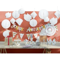 Guirlande à fanions à poids et rayée rose, bleu et doré