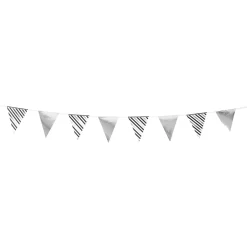 Guirlande à fanions rayée en papier noir, blanc et argent