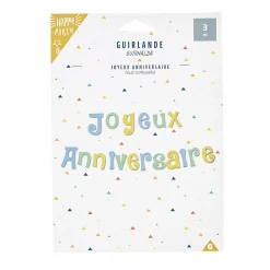 Guirlande Joyeux anniversaire bleu, vert et jaune