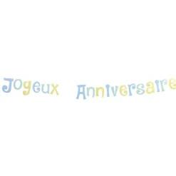 Guirlande Joyeux anniversaire bleu, vert et jaune