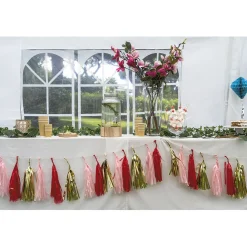 Guirlande pompon en papier jaune et blanc