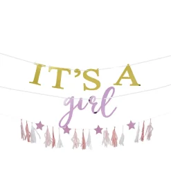 Guirlande révélation fille It's a girl sur 3 rangées