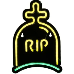 Lampe néon Halloween RIP vert et jaune 26xH18cm