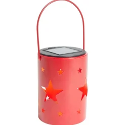 Lanterne solaire métal rouge 1LED blanc chaud Ø8,5xH11,5cm