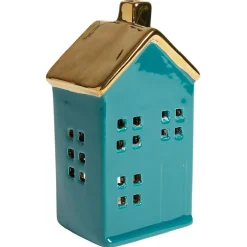 Maison en céramique bleu et doré H16cm