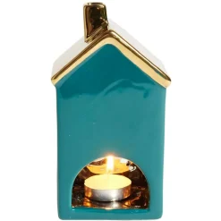Maison en céramique bleu et doré H16cm
