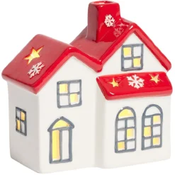 Maison lumineuse 1LED céramique rouge et blanc H12,3cm