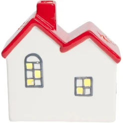 Maison lumineuse 1LED céramique rouge et blanc H12,3cm