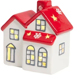 Maison lumineuse 1LED céramique rouge et blanc H12,3cm