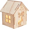 Maison lumineuse Noël en bois motif cerf 5LED blanc chaud H10,5cm