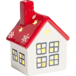 Maisonnette lumineuse 1LED céramique rouge et blanc H12cm