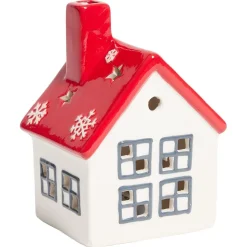 Maisonnette lumineuse 1LED céramique rouge et blanc H12cm