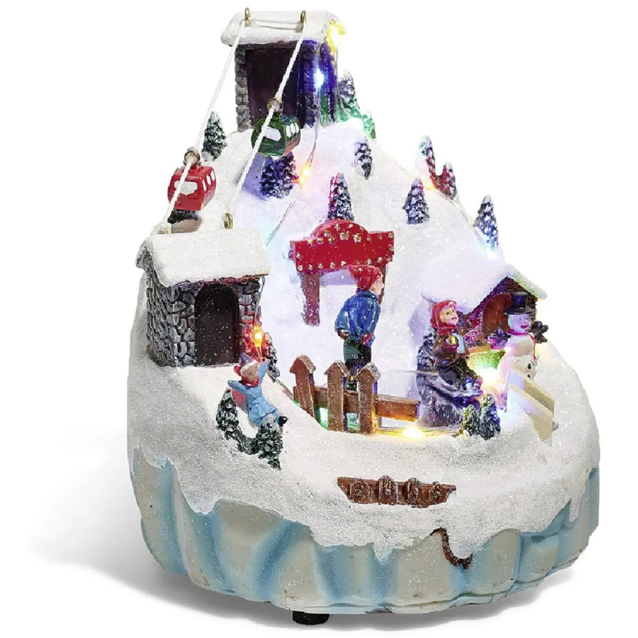 Montagne enneigée lumineuse luge bonhomme de neige 16 LED en résine