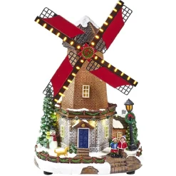 Moulin à vent lumineux animé et musical Village de Noël