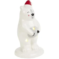 Ours de Noël lumineux 1LED céramique blanc H14,5cm