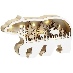 Ours lumineux Noël en bois paysage 8LED blanc chaud 23x3xH13cm