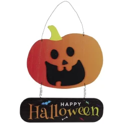 Pancarte Halloween citrouille en bois orange