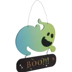 Pancarte Halloween fantôme bois bleu