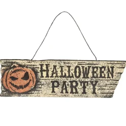 Pancarte inscription Halloween Party motif citrouille effet vieilli