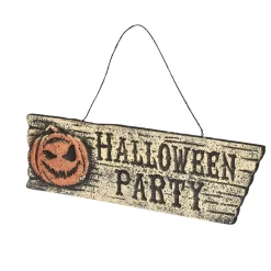 Pancarte inscription Halloween Party motif citrouille effet vieilli