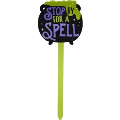 Pancarte jardin bois Halloween inscription Stop by for a spell H82,5cm