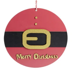 Pancarte Joyeux Noël en bois ceinture rouge et noire Ø30cm